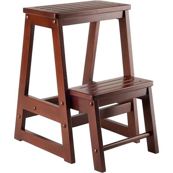Beech Wood Double Step Stool, Antique Walnut - Picture 7 of 7